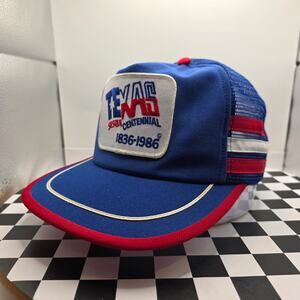 Vintage 1986 Texas Sesquicentennial Trucker Hat Mesh Snapback Made in USA New